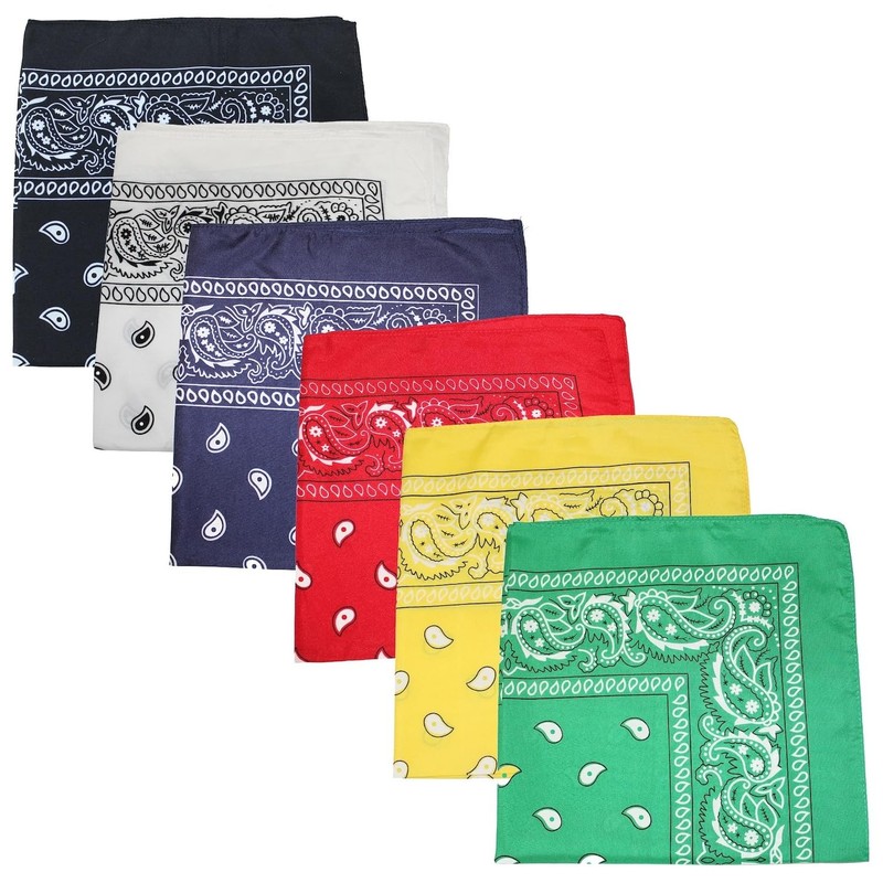 Extra Large Polyester Paisley Bandanas 27 x 27 In – 6 Pack – Party and
