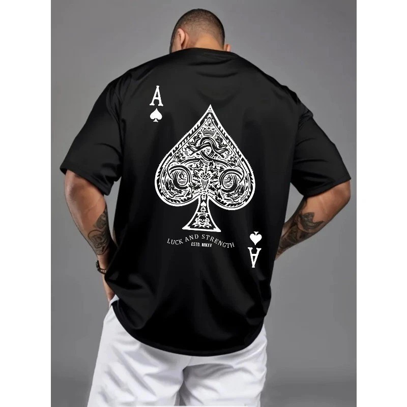 Summer Men’s 100% Pure Cotton Casual Sports Loose Oversized Retro Spade Printed