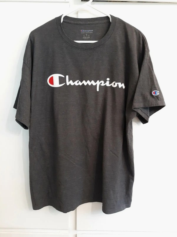Champion Authentic Athleticwear Logo Tee Gray Crewneck T-Shirt Mens Size XL
