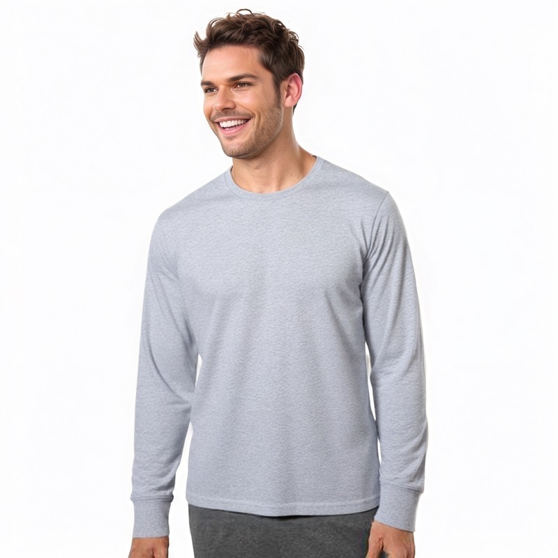 COUVER Men's Cotton Ribbed Cuff Crew Neck Long Sleeve T-Shirt, 1 Piece gallery