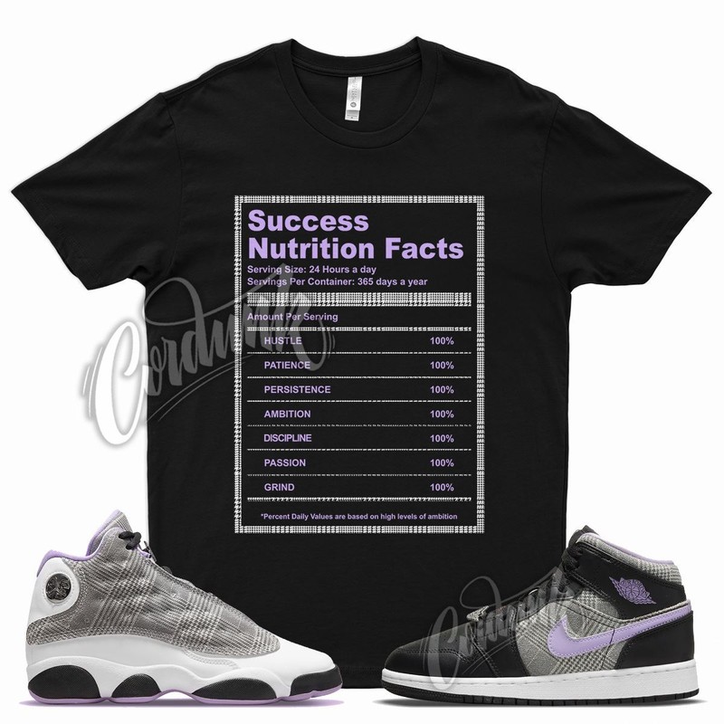 SUCCESS T Shirt for J1 1 Mid SE GS Houndstooth Lilac Silver Plaid Violet 13