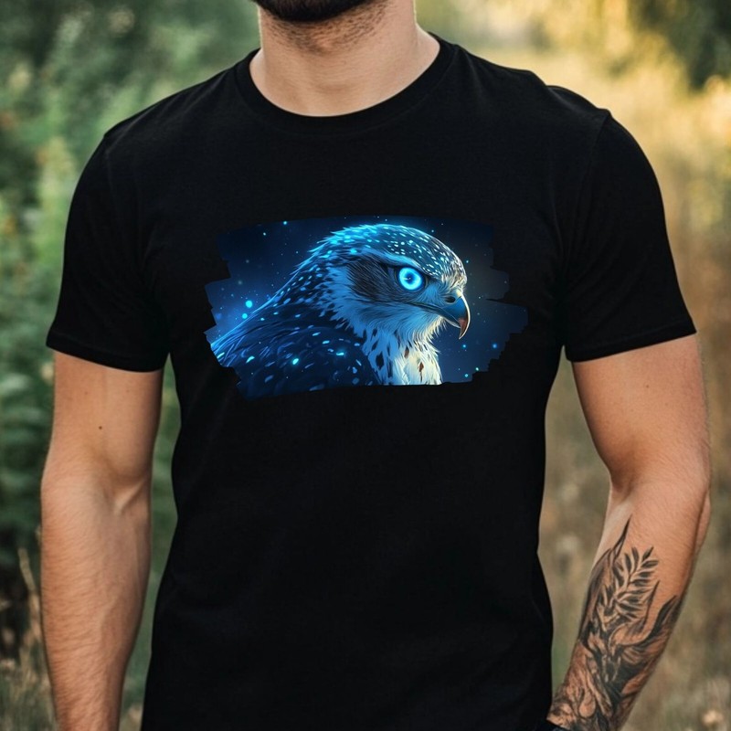 Mens Falcon With Glowing Eyes Motif Cotton T-Shirt Size XS to 5XL
