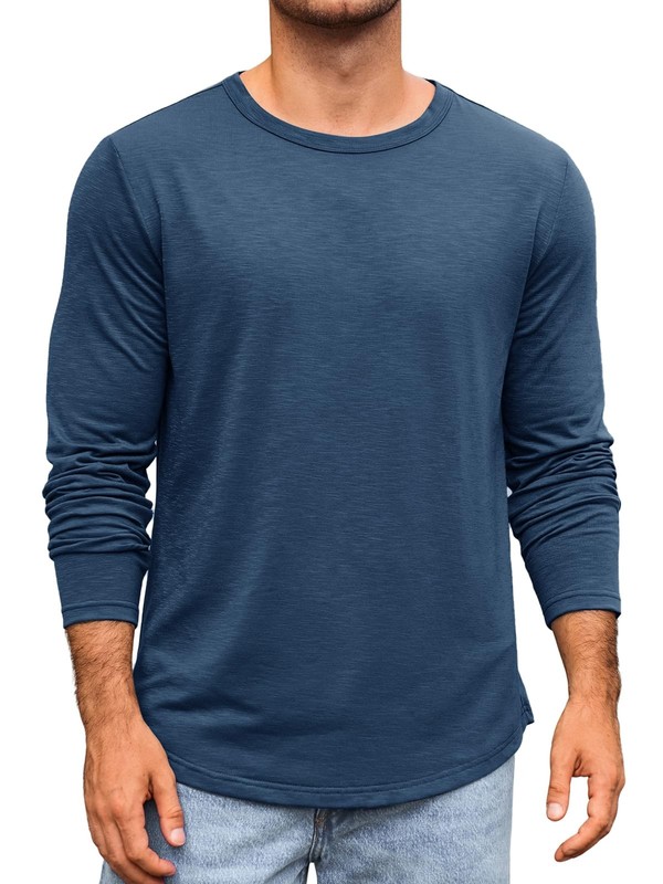 Mens Long Sleeve Shirt Crew Neck Long Sleeve TShirt Plain Regular Fit Tops S...