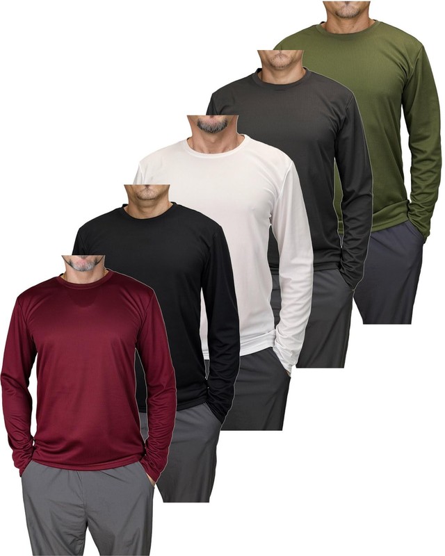 Mens 5-Pack Long Sleeve Tees: Dry faster than your excuses, sun-protected too!