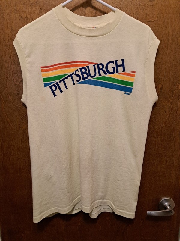 Vintage 70/80s Rainbow Pittsburgh Souvenir Sleeveless T-Shirt Made In USA. XL