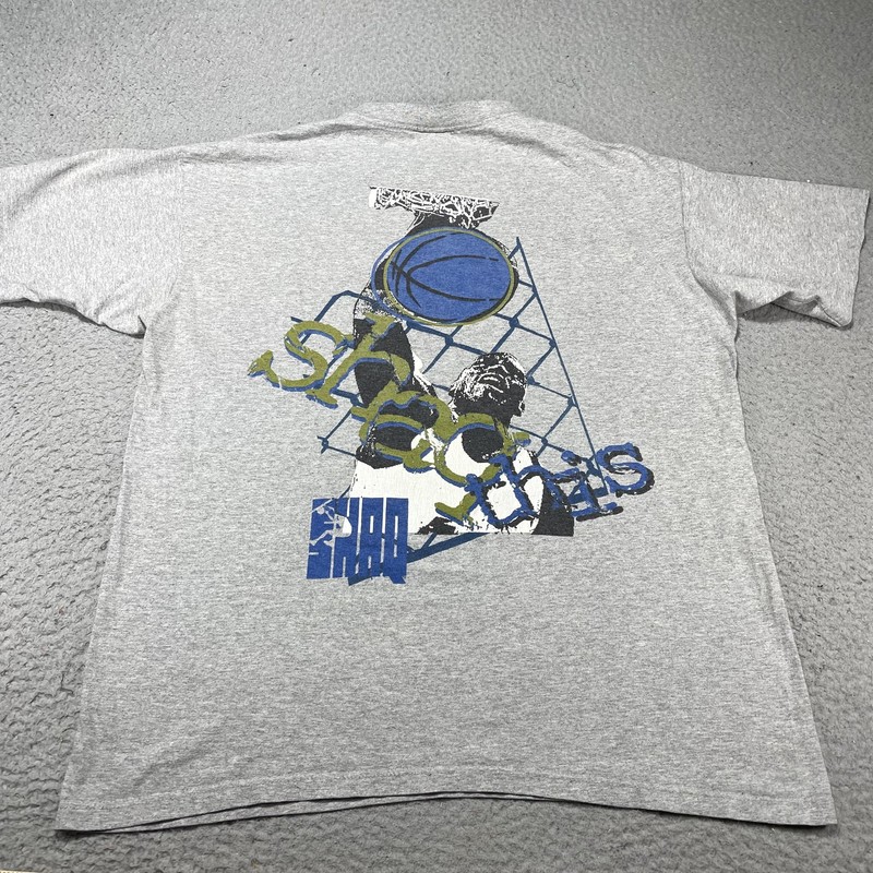 Vintage Reebok Shaq Shirt Mens XL Gray Basketball Dunk Graphic Tee Made USA 90s