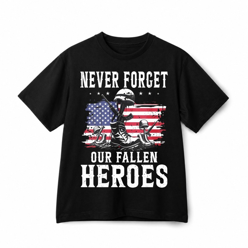 Never Forget Our Fallen Heroes Memorial Patriotic Retro Graphic Cotton T-Shirt gallery