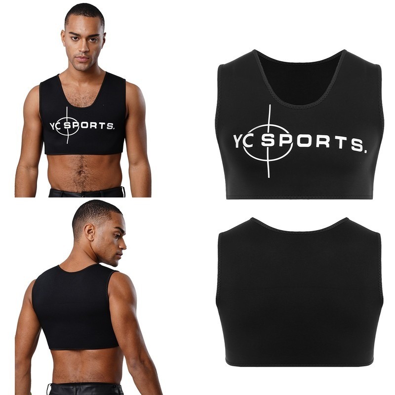 Mens Football Gym Vest Brace Chest Support Crew Neck Compression Crop Tank Tops gallery