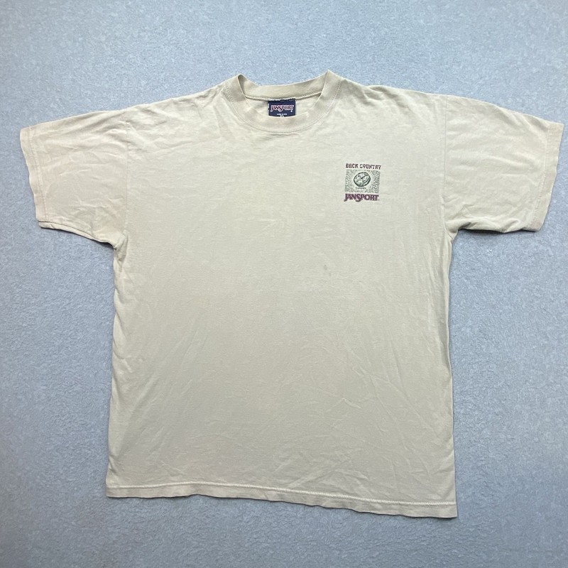 VTG Jansport Beige T-Shirt Men’s Sz XL Graphic Outdoor Made In USA Distressed