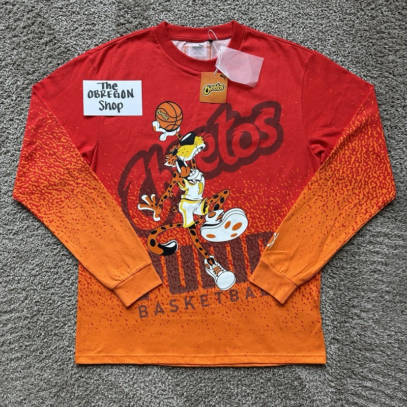 HOOPS X CHEETOS LONG SLEEVE BASKETBALL TEE SHIRT RED ORANGE BLACK WHITE YELLOW