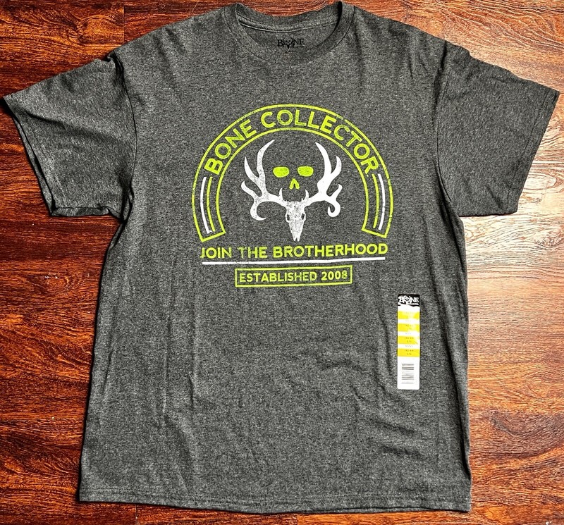 BONE COLLECTOR T-SHIRT Men’s M Gray + Bright Green 50% Poly-50% Cotton