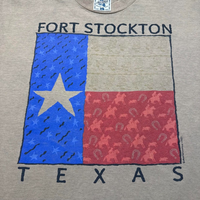 Vintage 1989 Fort Stockton Texas State Flag Cowboy Graphic T-Shirt USA - Large gallery