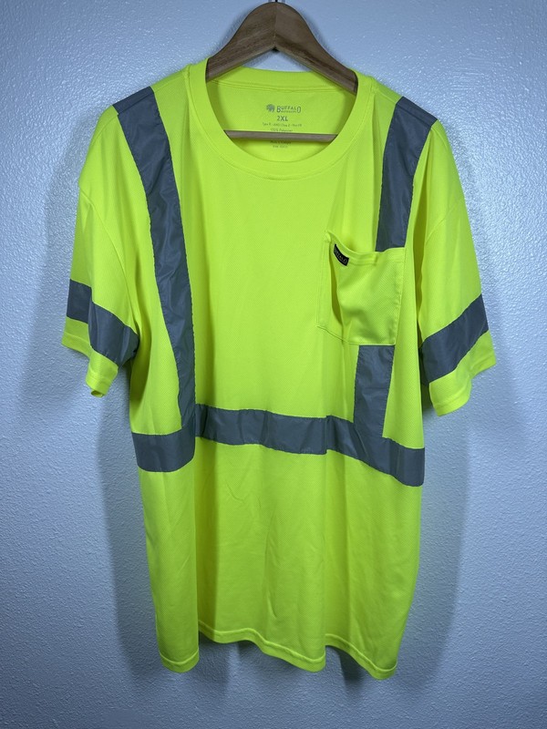Buffalo Outdoors Safety Shirt Mens 2XL Yellow ANSI Class 2 Reflective Workwear