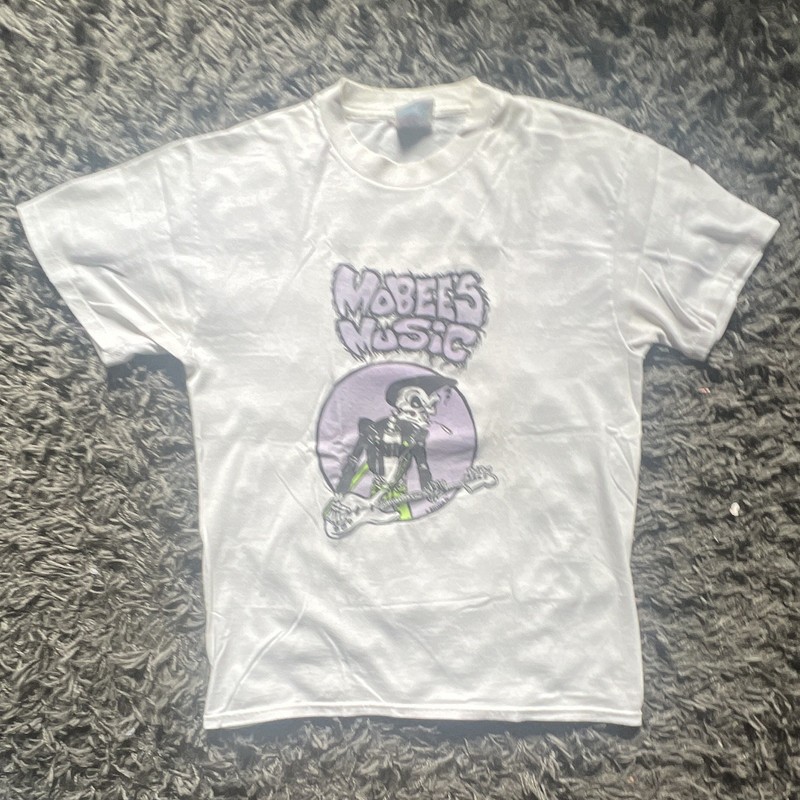Hanes Single Stitch 50/50 Men’s L White Mobee’s Music Skeleton Graphic T-Shirt