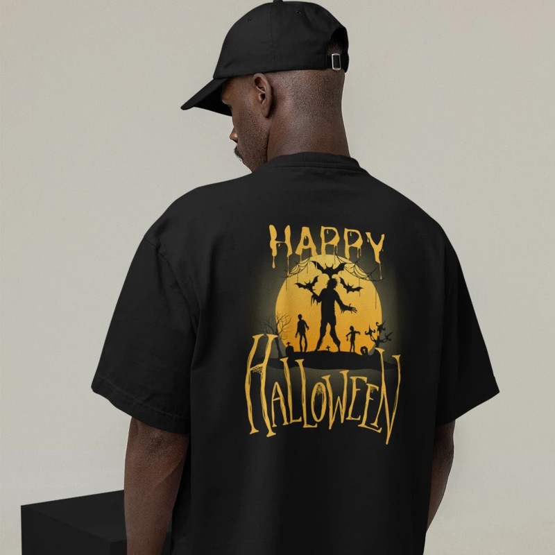 Halloween special back printed oversized round neck t shirt for Men gallery