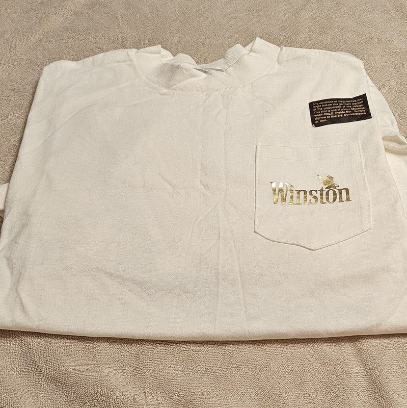 Winston American Born XL White Graphic Print Pocket Crew Neck T-Shirt Men