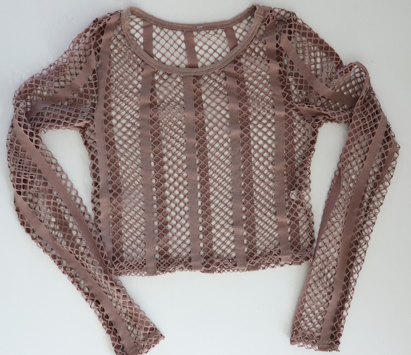 ADULT BEIGE LONG SLEEVE MESH SHORT SHIRT SIZE SMALL