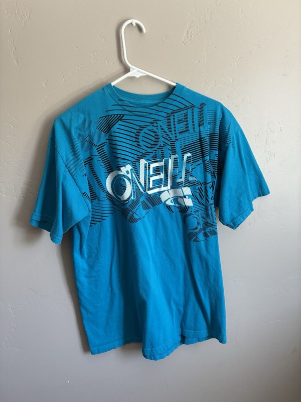 O’Neill Men’s Blue Graphic Logo Tee L Cotton Jersey Crew Neck Short Sleeve