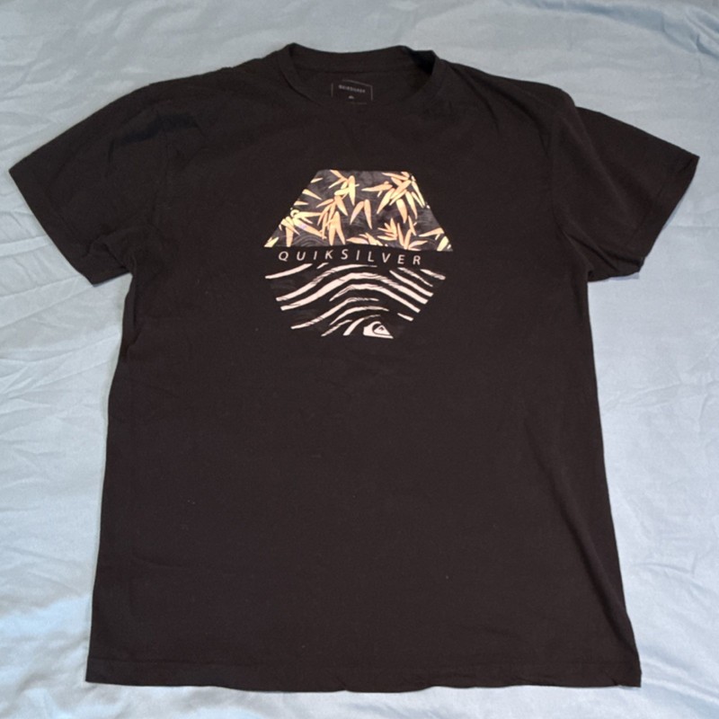 Quiksilver Men’s Black Graphic T-Shirt Regular Fit Cotton Short Sleeve Size L
