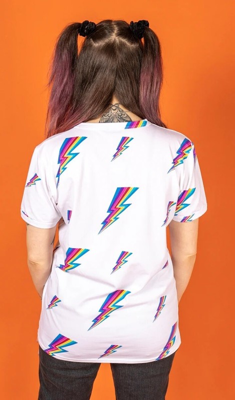 RUN AND FLY Rainbow Lightning Bolt Print T Shirt Retro Unisex XS-XXL White gallery