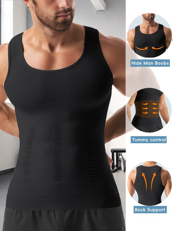 Mens Compression Shirt Slimming Body Shaper Chest Belly Tummy Control Vest Tank gallery