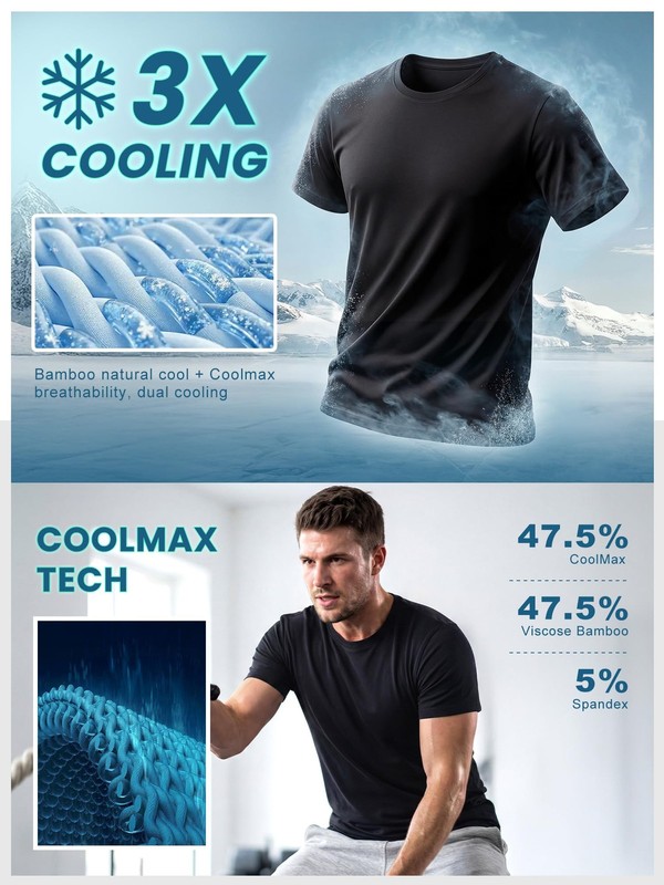gymha Cooling Bamboo Viscose Men's Shirts Coolmax Workout T-Shirt Dry Fit Bre... gallery