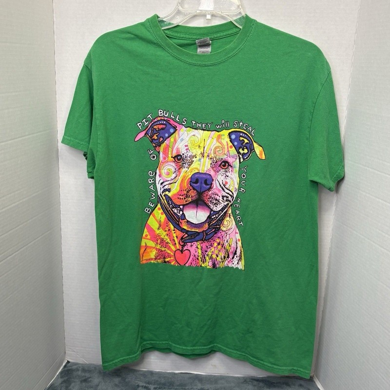 Beware of Pit Bulls T-shirt Dean Russo Art Colorful Cute Dog Men’s Tee