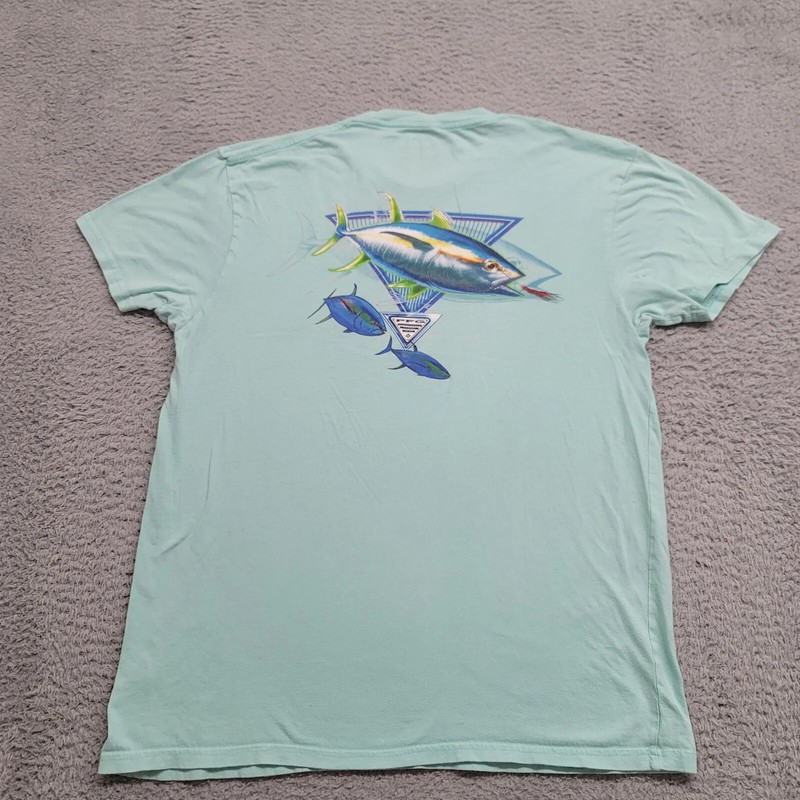 Columbia PFG Shirt Mens Large Green Outdoor Fishing Casual Graphic Tee Spellout gallery