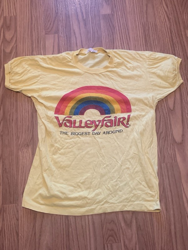 True Vintage T Shirt 60s 70s 80s Valleyfair Rainbow Yellow Ringer Tshirt Rare