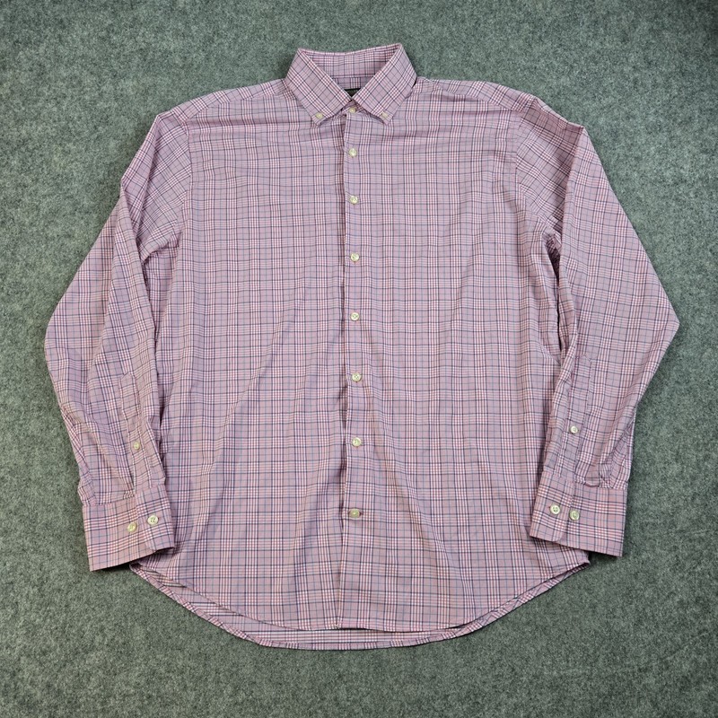 Peter Millar Shirt Mens Large Red Button Down Plaid Summer Comfort Collared