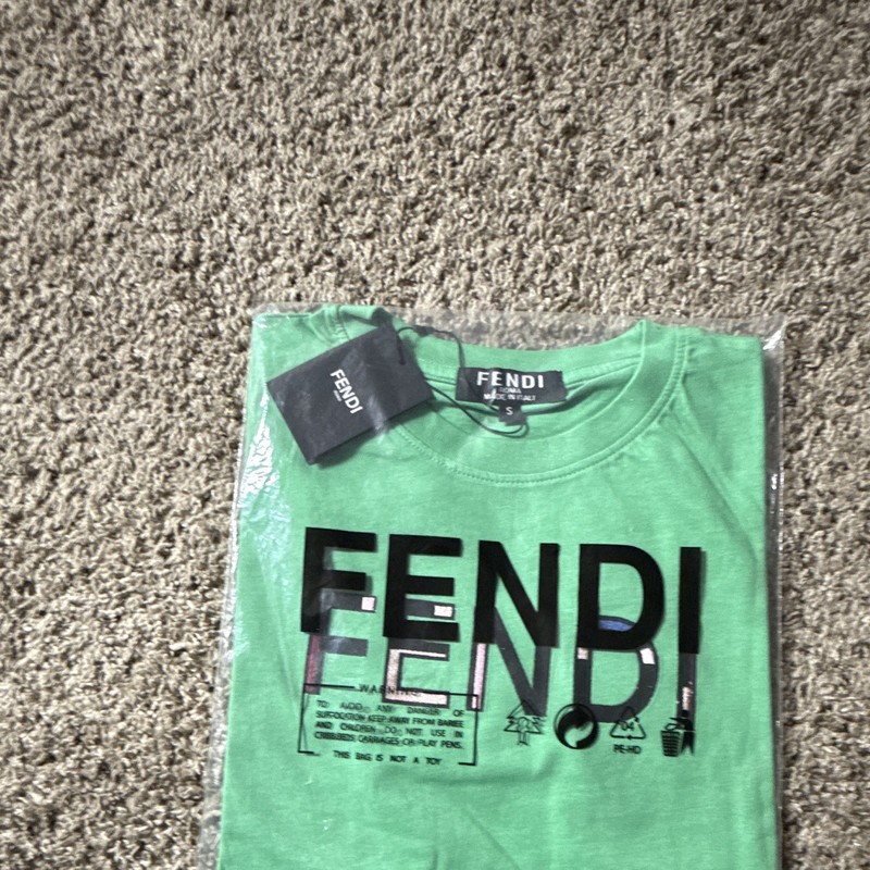 Fendi Men’s Green Logo Graphic Print Crew Neck Short Sleeve T-Shirt Size S
