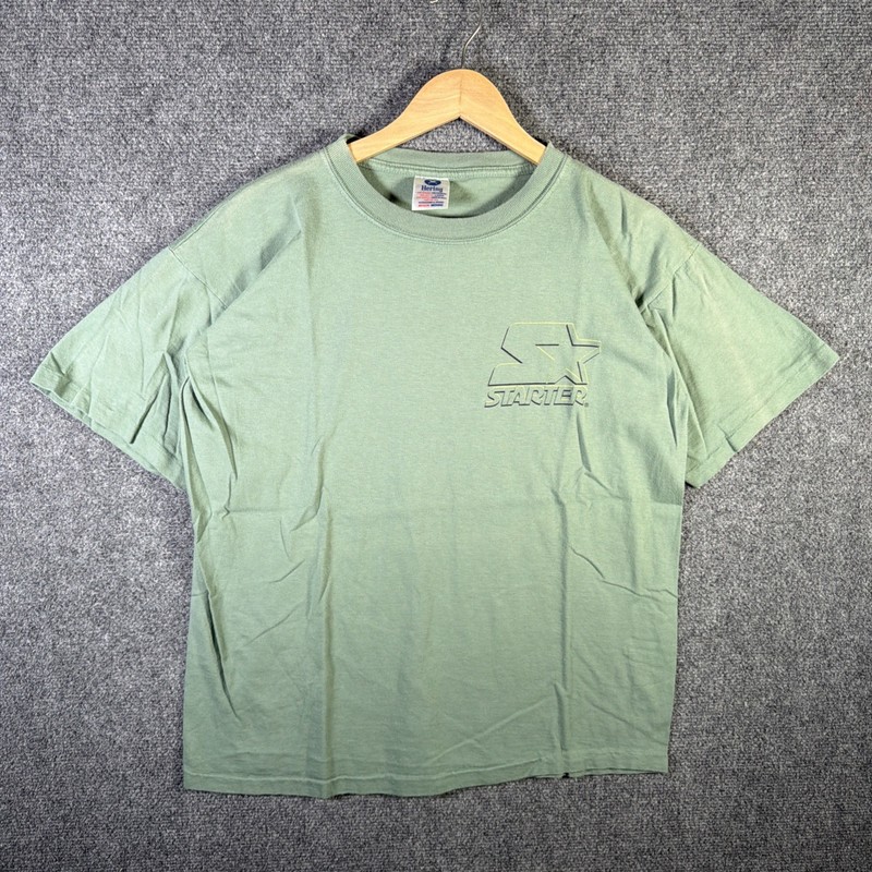 Vintage Starter Shirt Medium Green 90s USA Sage Big Print Sports Rare Star Logo gallery