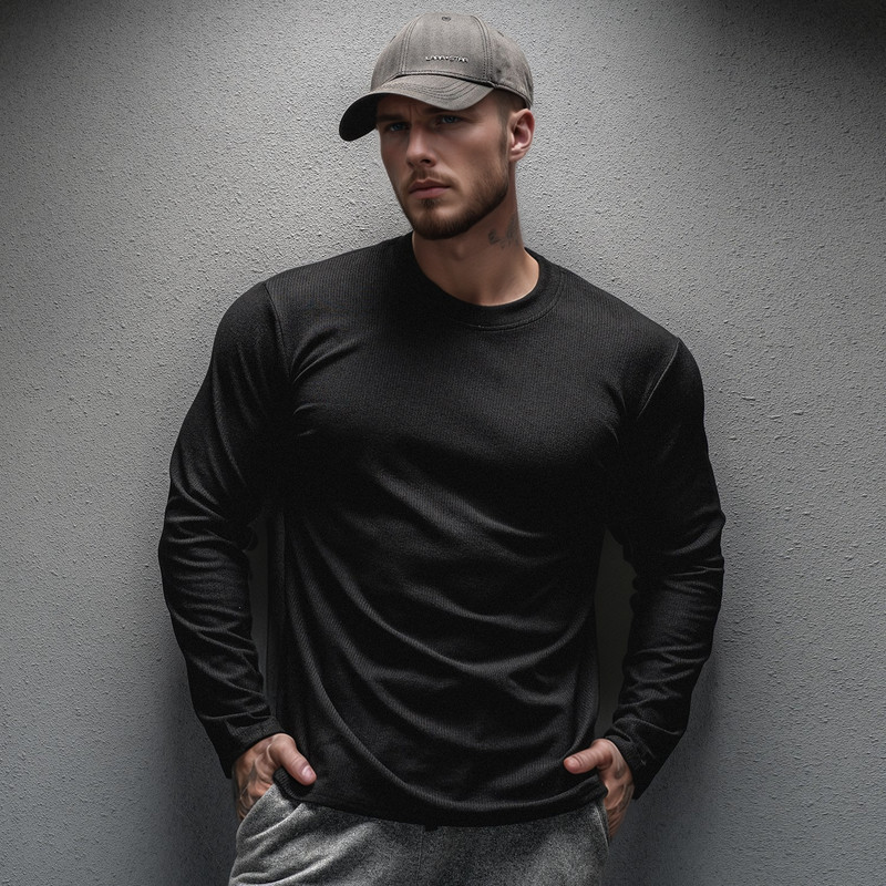 Men’s Winter Thermal Long-Sleeve Base Layer t-shirt Warm Muscle Gym Black Gray
