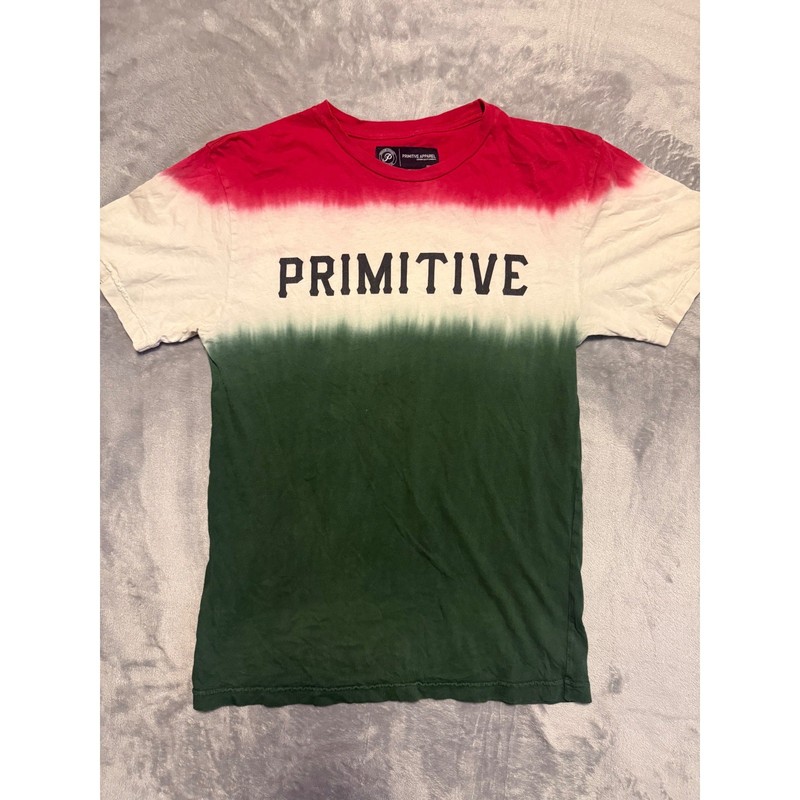 Primitive T-Shirt Mens Medium Red White Green Dip Dye Logo Graphic Skateboarding