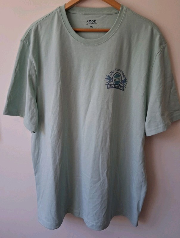 New IZOD SALTWATER Mens XXL Pale Green Crew Tee Graphic T-Shirt The Cool Swell