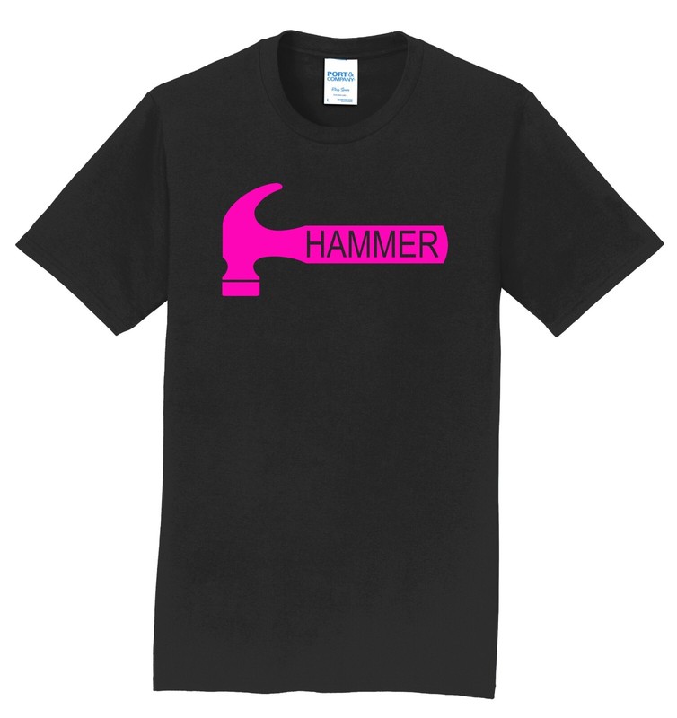 NEW I AM Bowling™ Pink Hammer Logo Black Graphic T-Shirt Sizes S-4XL