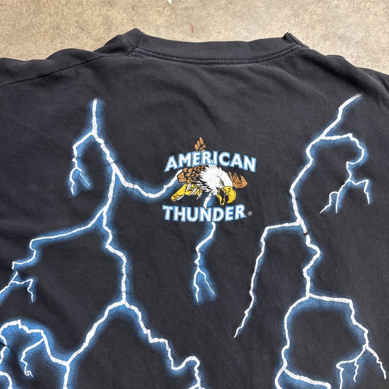Vintage American Thunder Shirt Large Black 90s Eagle Native American Lightning gallery