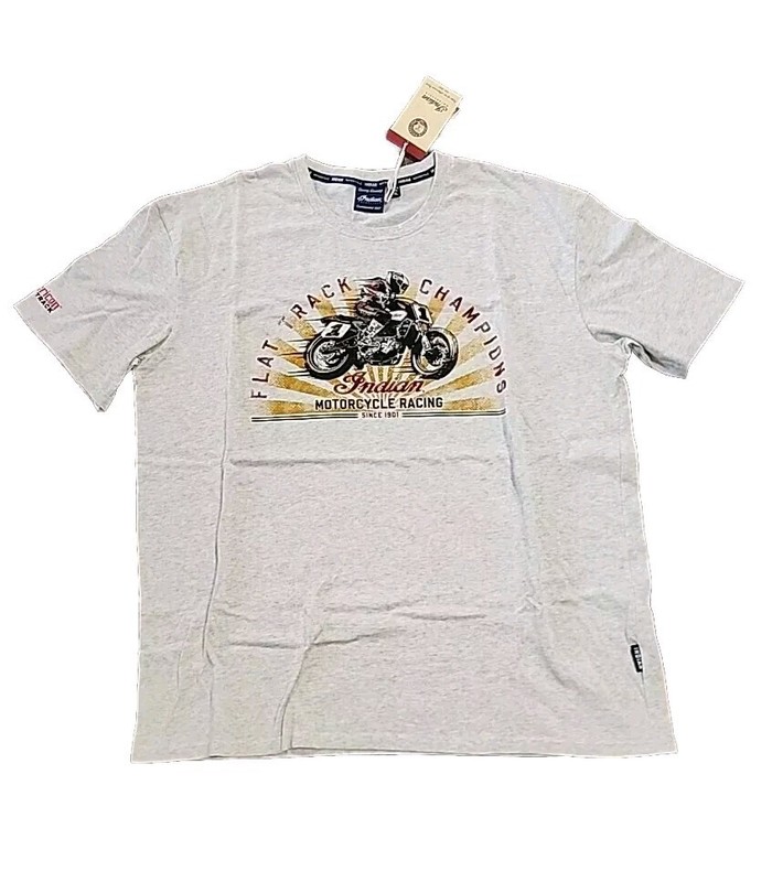 Indian Motorcycle Men’s FLAT TRACK CHAMPIONS T-Shirt, White/Grey 2 XL