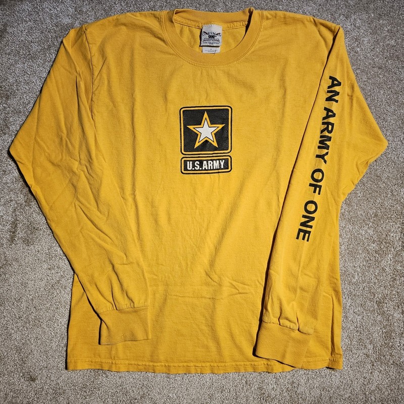 Vintage Y2k US Army Oarsman Yellow Mens M T-shirt LS 90s Military Grunge Punk