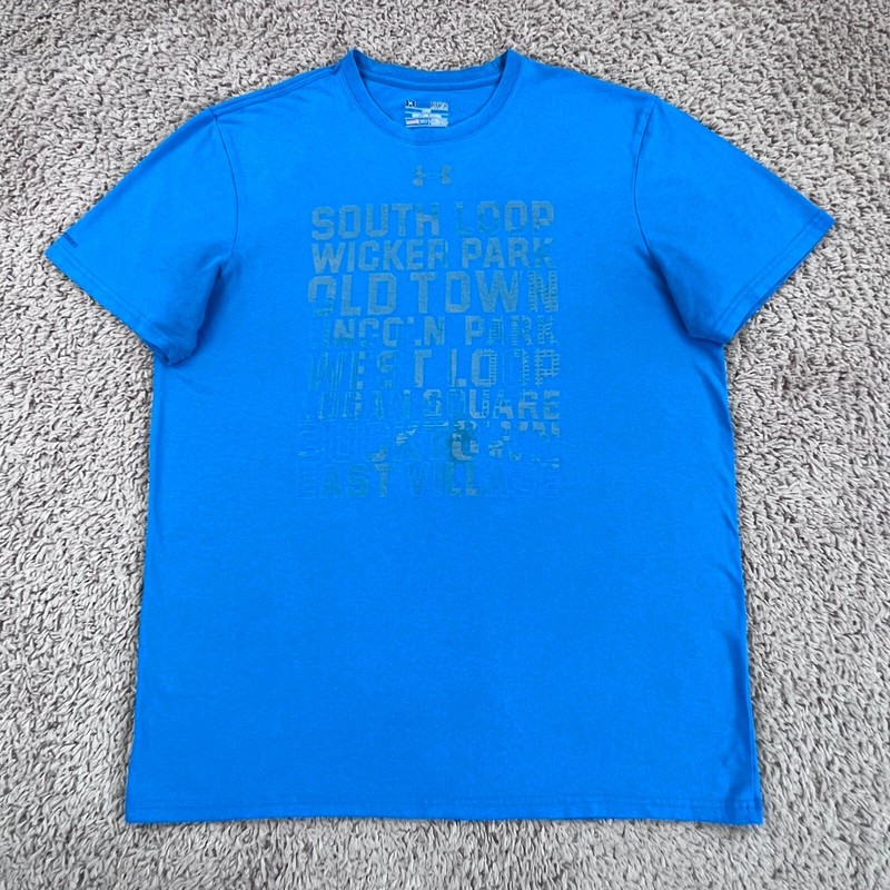 UNDER ARMOUR HeatGear Blue Chicago Neighborhoods Graphic Print T-Shirt Mens M