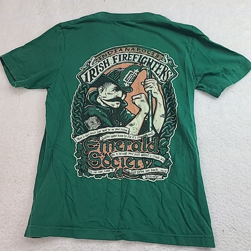 Vintage Indianapolis Fire Dept. Johnny Backdraft Irish T-Shirt Mens Small Green