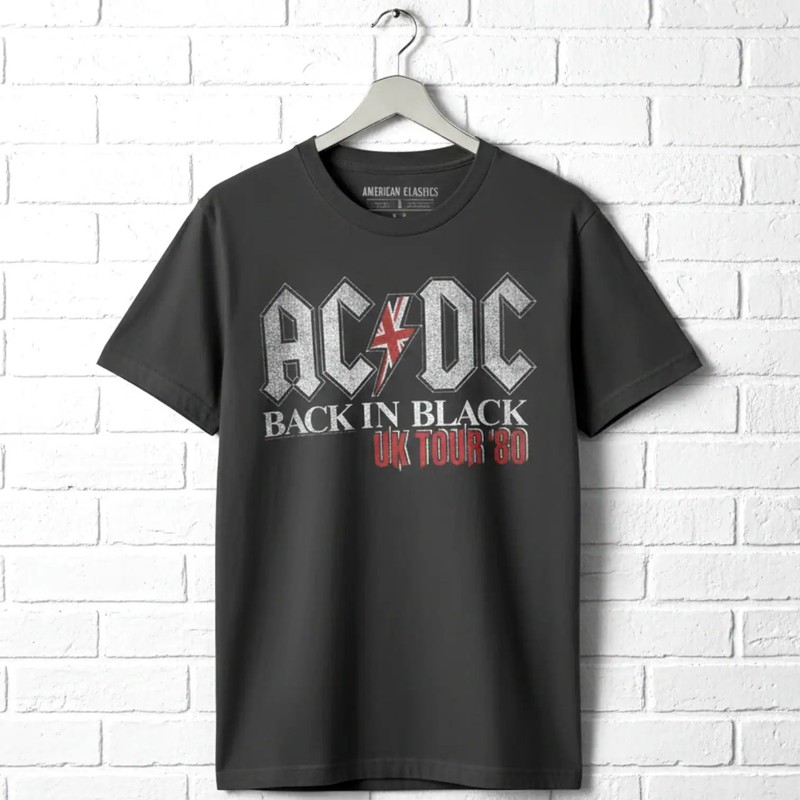 ACDC Back in Black UK Tour 1980 Mens T Shirt Vintage Rock Band Album Music Merch gallery