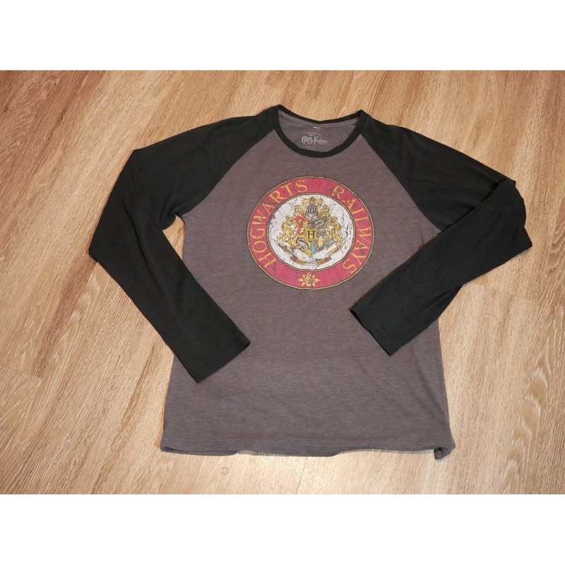 Harry Potter Hogwarts RailwaysRaglan Long Sleeve Shirt Mens Grey Black Universal