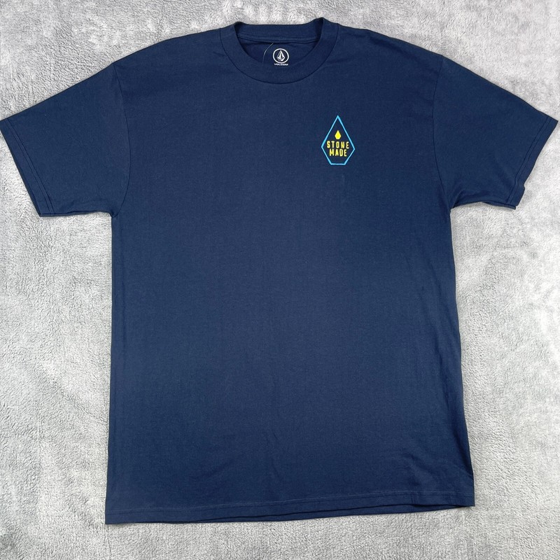 Volcom T-Shirt Men’s Large Blue 100% Cotton Graphic Print Stone Made Crew Neck
