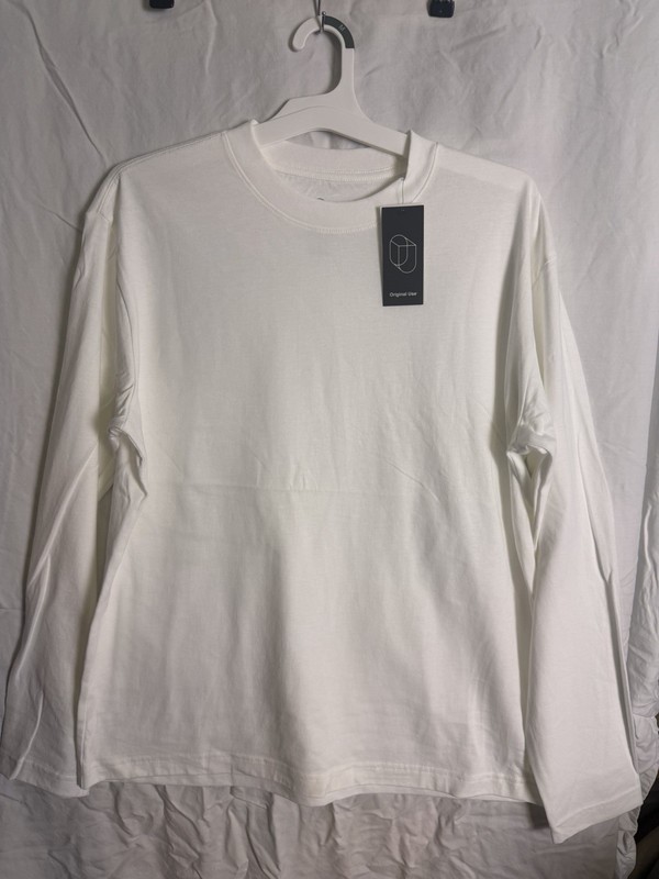 Original Use Casual Long Sleeve Cotton Crew Neck Mens T-Shirt White Size M