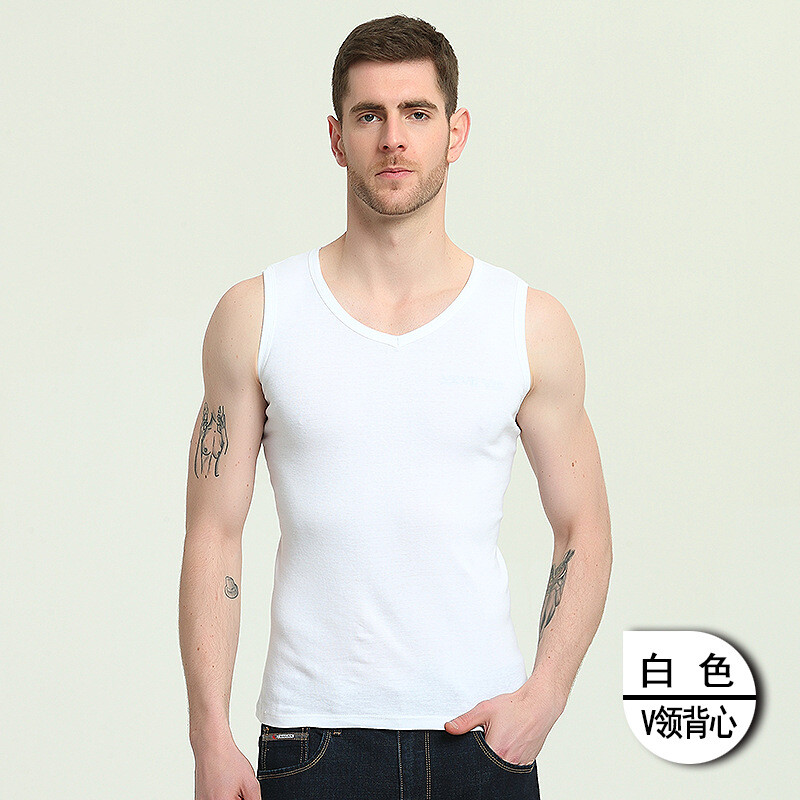 Men's Vest Cotton Sports V-Neck Bottoming Sleeveless Wide Shoulder Vest Slim Fit gallery