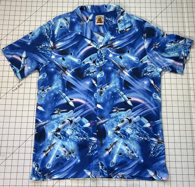 Max Boxxer USA Button Up All Over Print Rockets Space Cosmic Sz L 100% Cotton