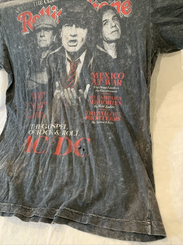 Rolling Stone Magazine Collection Tee T Shirt AC/DC ~ Sz Large ~ Holes READ gallery