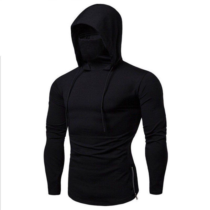Mens Long Sleeve Hooded T-shirt Fitness Gym High Neck Stretch Shirt Hoodie gallery
