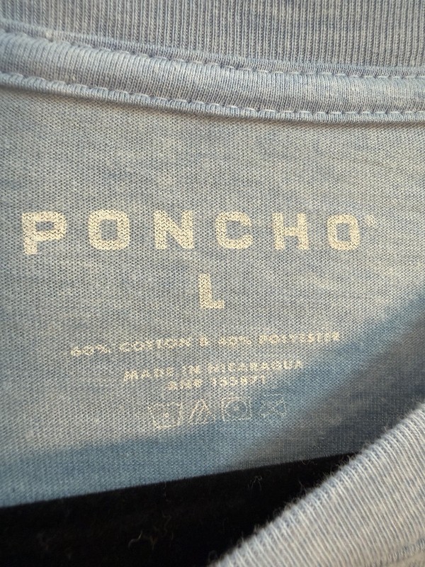 Poncho Blue Outdoor Graphic Logo Double-Sided Crew Neck Short Sleeve Tee L gallery